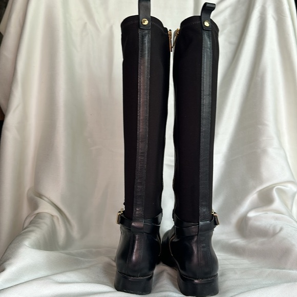 Michael Kors Black Leather Arley Stretch Boots with Gold Hardware - Picture 3 of 13